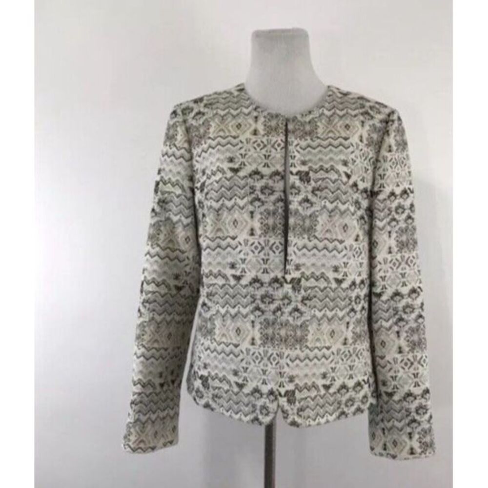 Tahari ASL Blazer Metallic Silver Lined Jacket Single Hook Closure -Size 12
